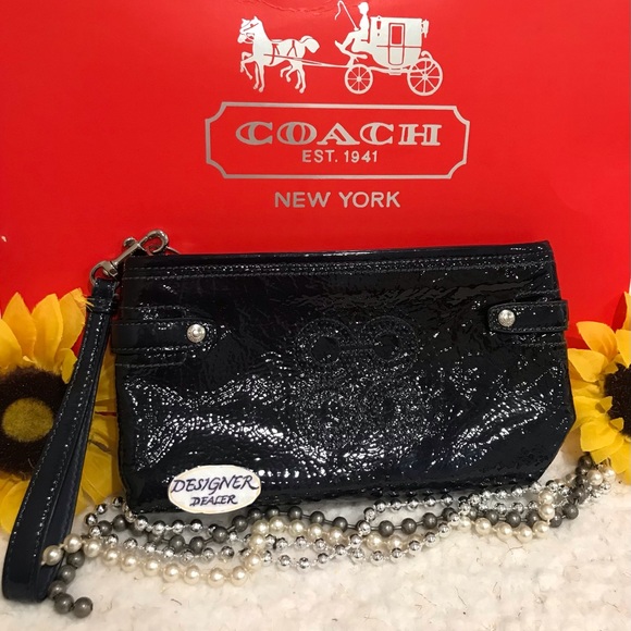 Coach Handbags - COACH Audrey Dark Blue Patent Leather Wristlet VGC